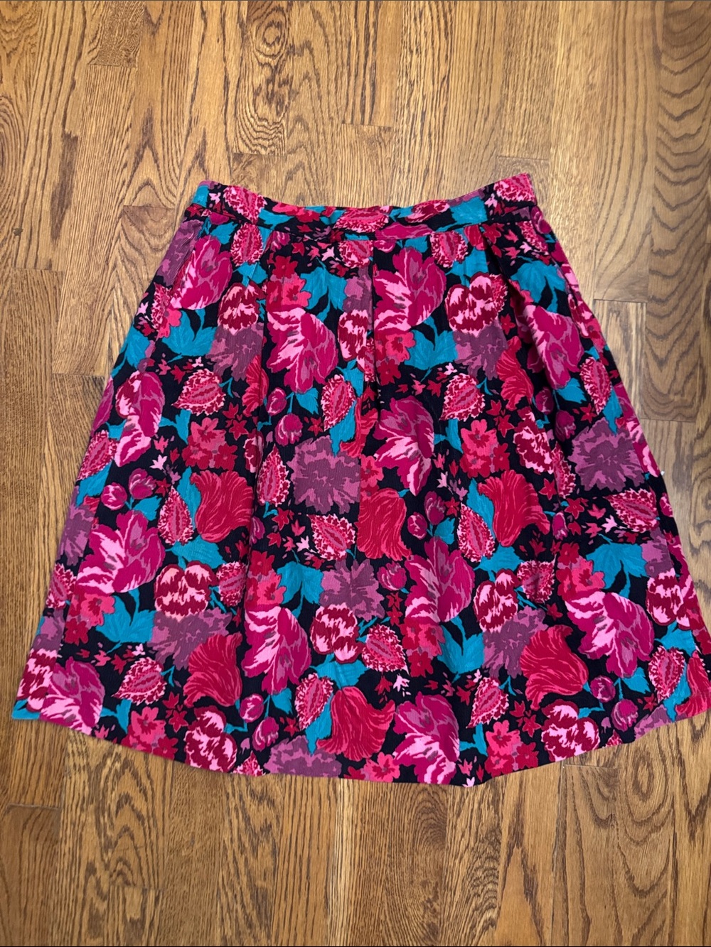 Laura Ashley Fuchsia, Teal & Black Floral A-Line Skirt (see measurements)